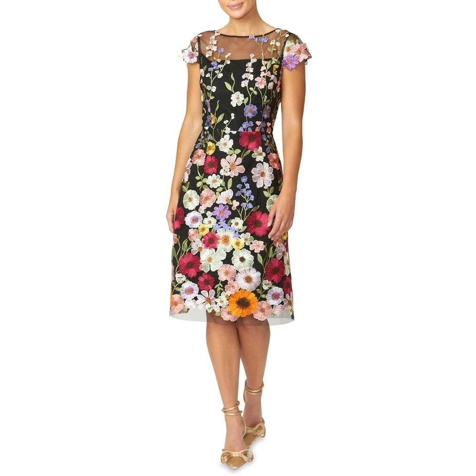 Anthea Crawford Embroidered Floral Cap Sleeve Dress